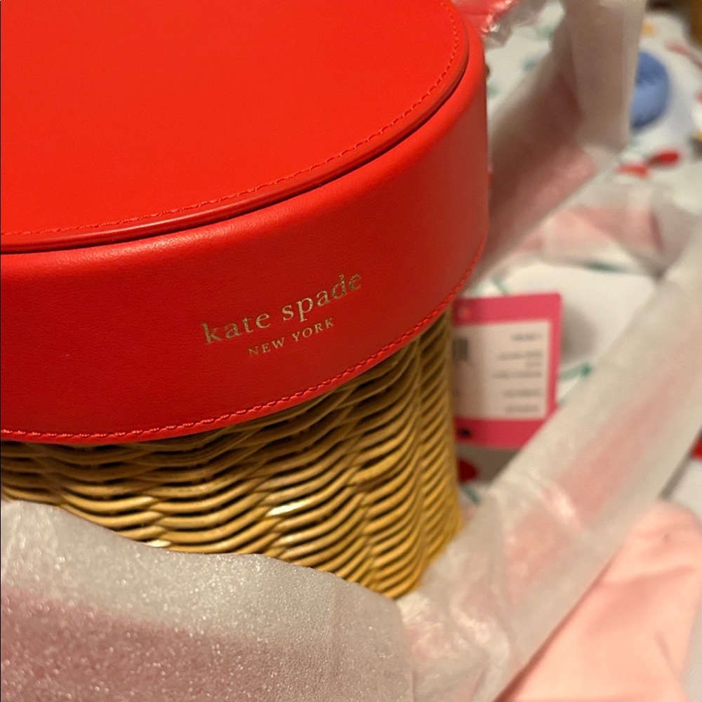 NWT, Rare kate spade Red Leather & Wicker Cherry Bucket Crossbody - Picture 16 of 16